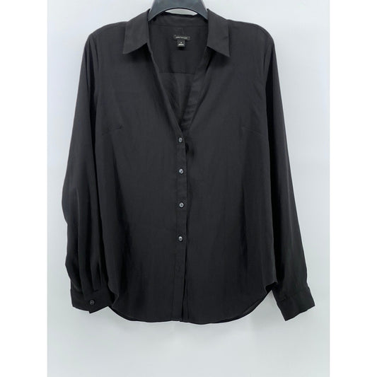 ANN TAYLOR Women's Black Solid Regular-Fit Button-Up Long Sleeve Top SZ M