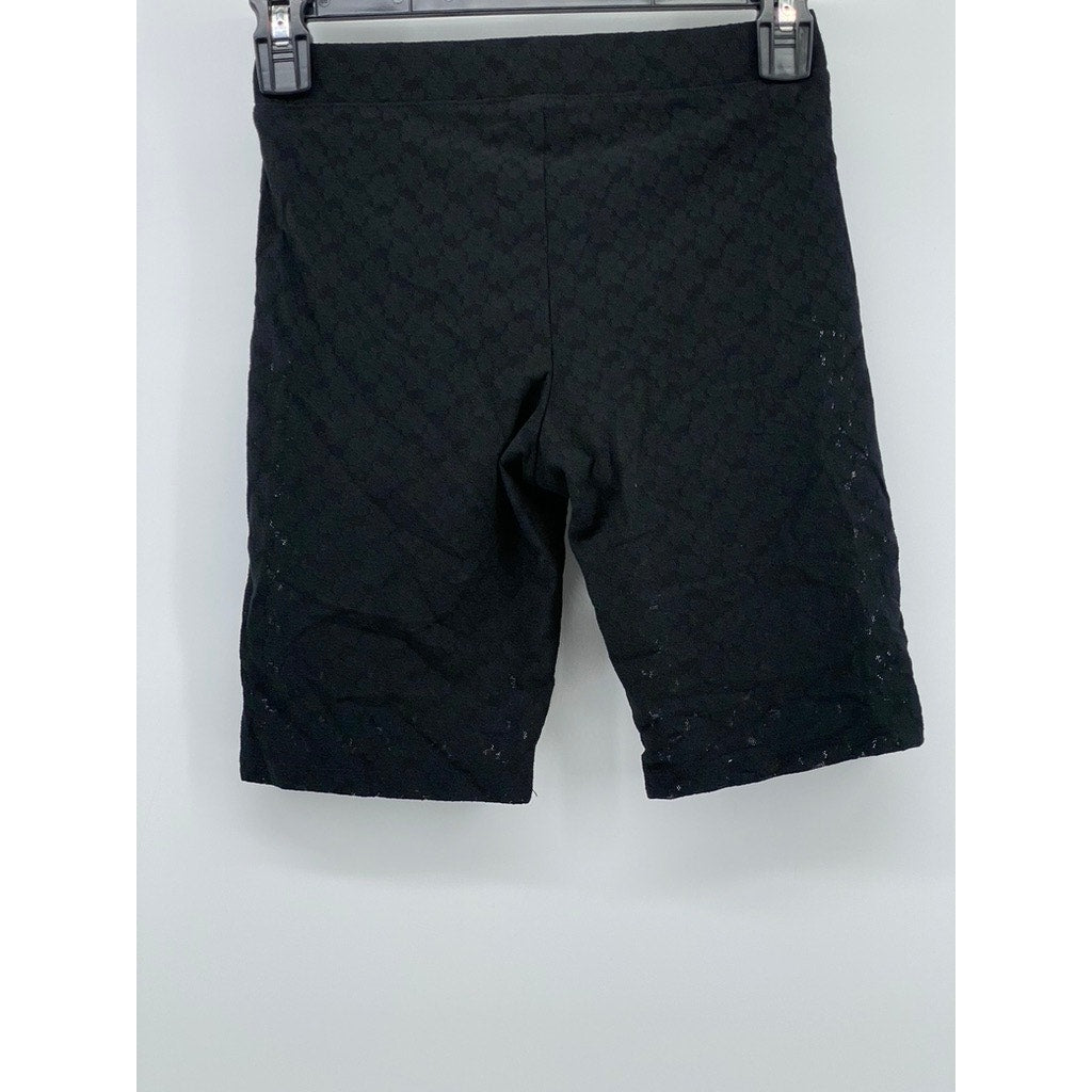 OPEN EDIT Women's Black Floral Lace Elastic Waist Mesh Biker Shorts SZ XS