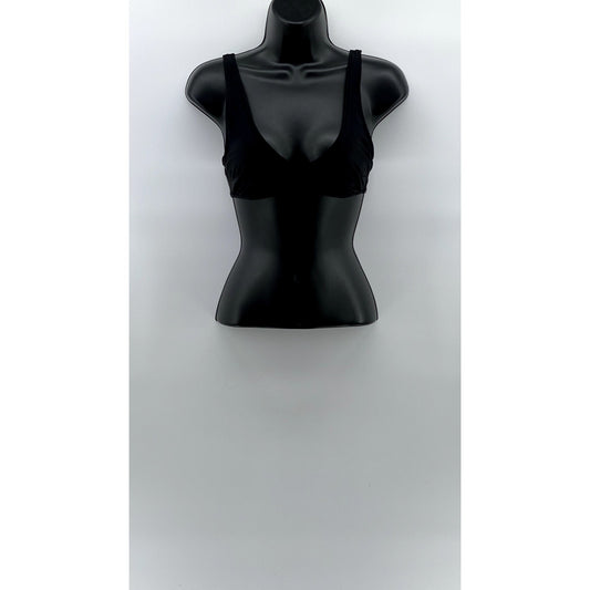 AERIE Women's Black Solid V-Neck Scoop Real Good Bikini Top SZ S