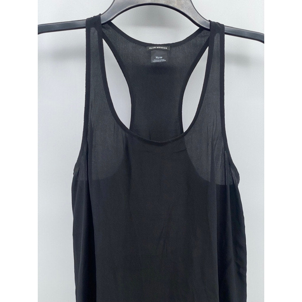 CLUB MONACO Women's Black Silk Scoop-Neck Racerback Semi-Sheer Tank SZ XS