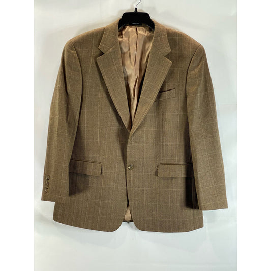 LAUREN RALPH LAUREN Men's Brown Windowpane Wool Two-Button Short Blazer SZ 42S