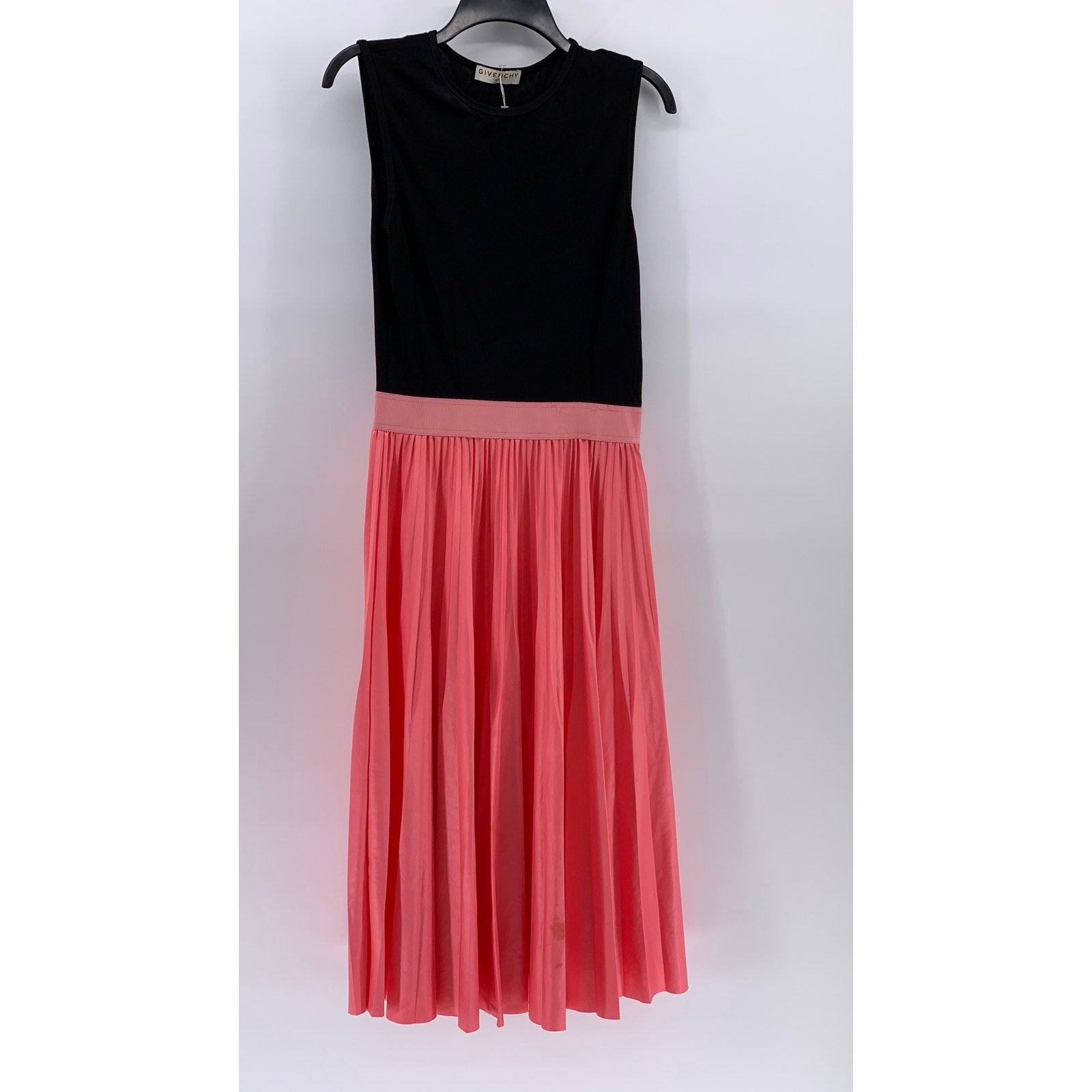 GIVENCHY Women’s Black-Pink Pleated Sleeveless Crewneck Maxi Dress SZ M