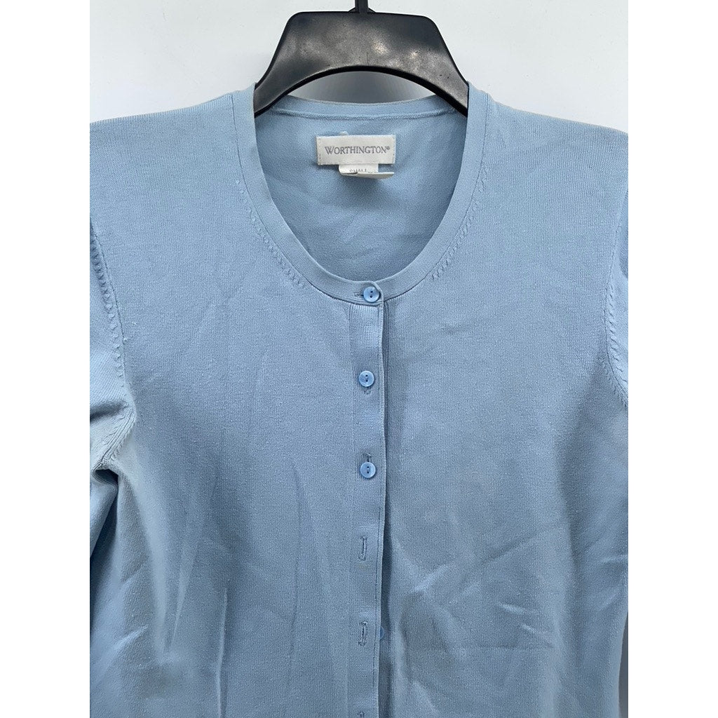 WORTHINGTON Women’s Light Blue Crewneck Button-Up Long Sleeve Cardigan SZ S