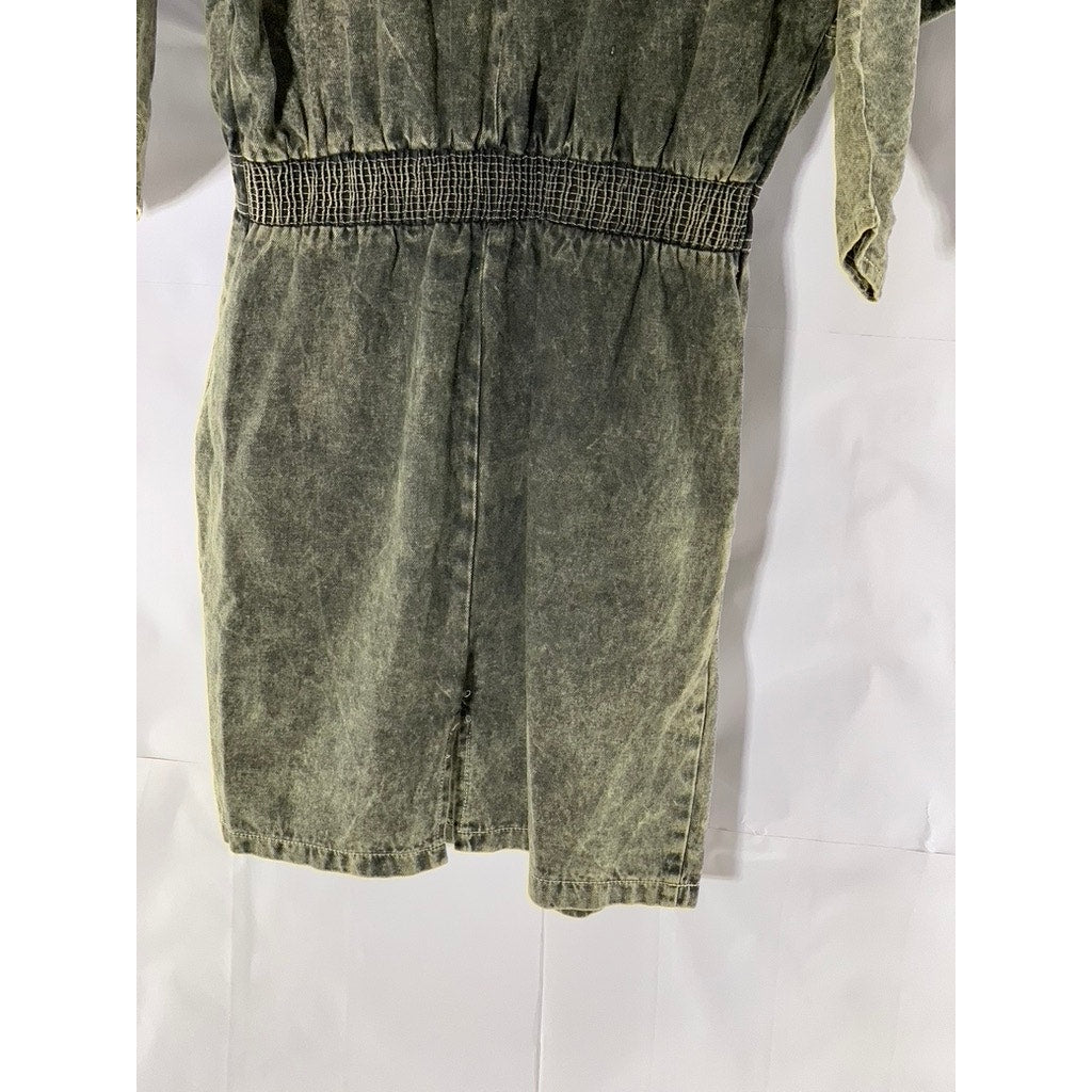 RAMPAGE Women's Washed Black Denim Button-Front Long Sleeve Mini Dress SZ 11