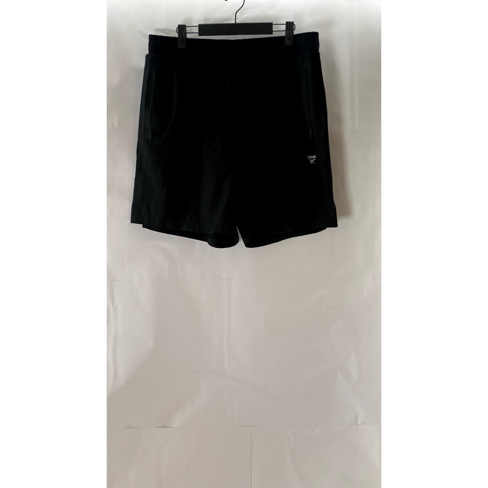 REEBOK Women's Black Solid Side-Zipper Pocket Pull-On Active Shorts SZ L