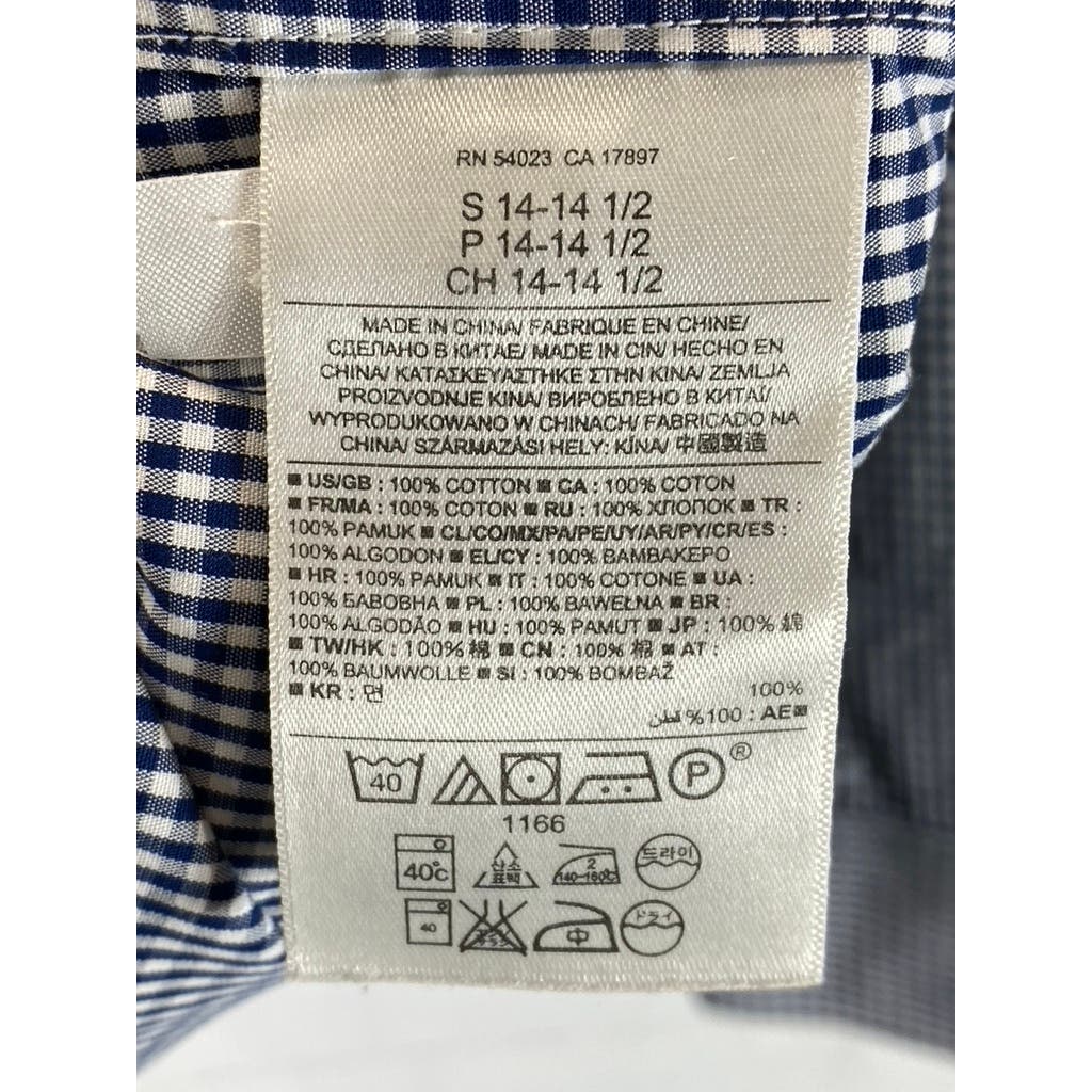 BANANA REPUBLIC Men's Navy Micro Gingham Slim-Fit No-Iron Button-Up Shirt SZ S