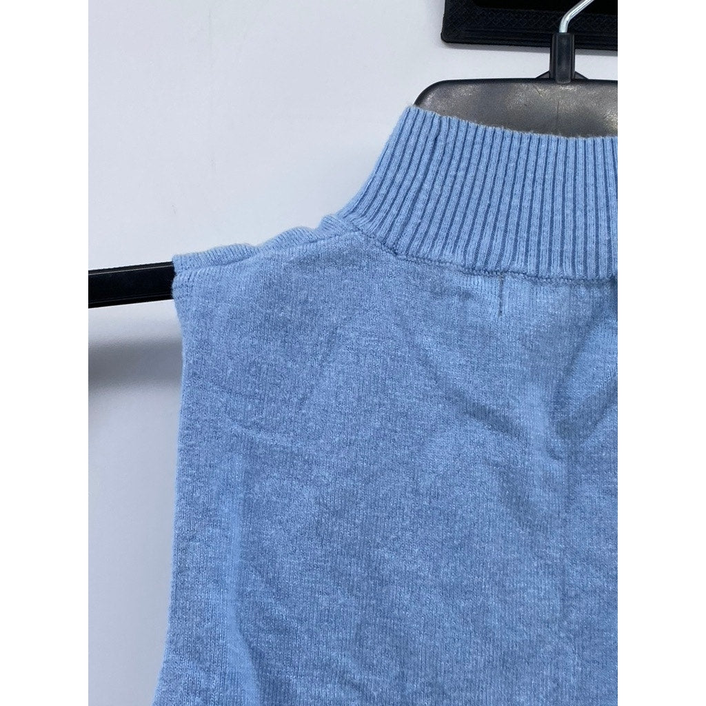 PRETTYLITTLETHING Women's Light Blue Knit Mock-Neck Cropped Sweater Top SZ S