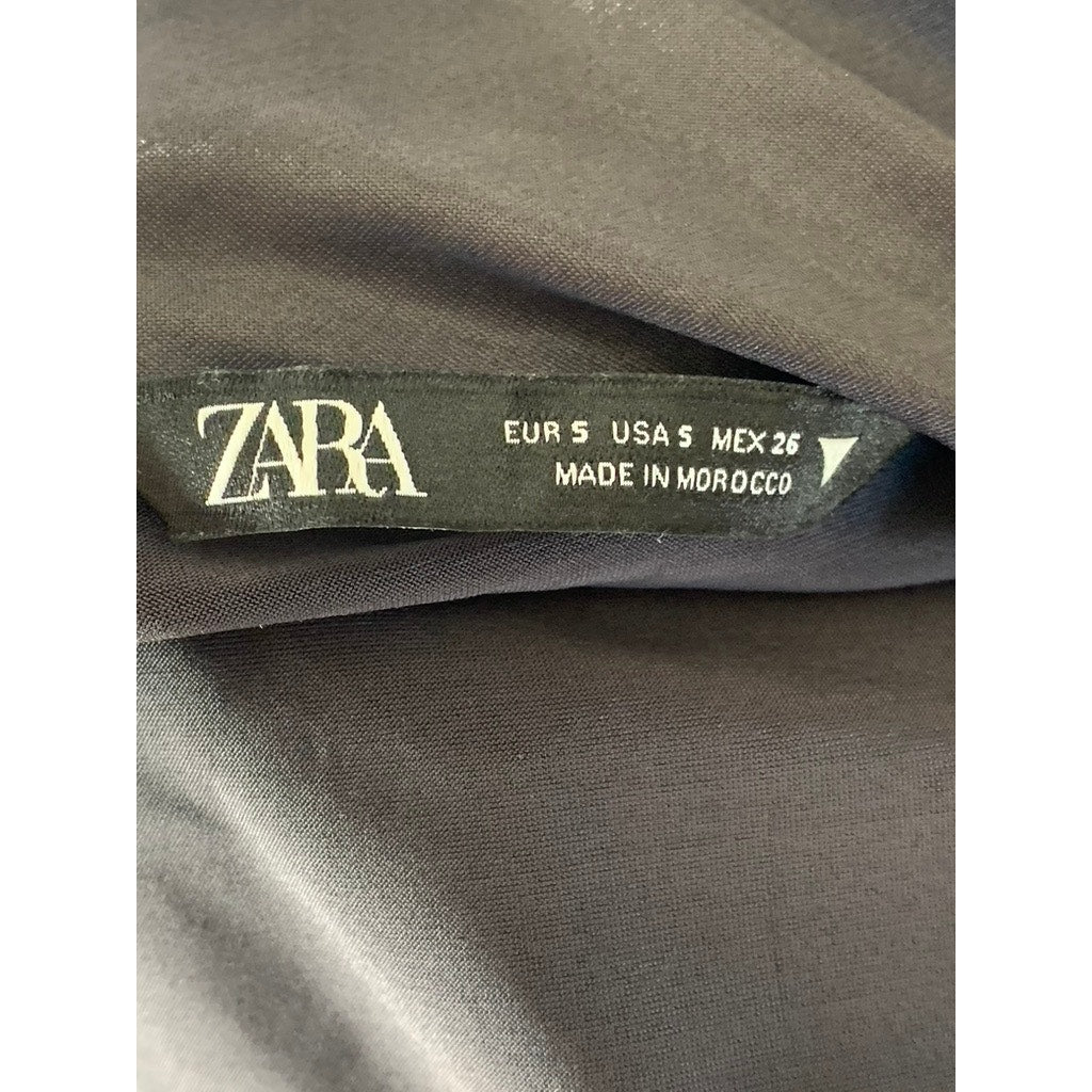 ZARA Women's Charcoal Metallic One Shoulder Long Sleeve Side Slit Maxi Dress SZS