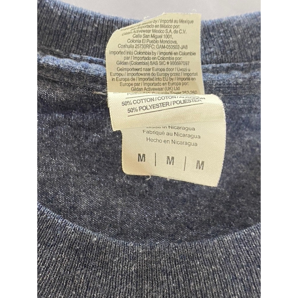 GILDAN Men's Blue Custom Words Fail Music Speaks Graphic Crewneck T-Shirt SZ M