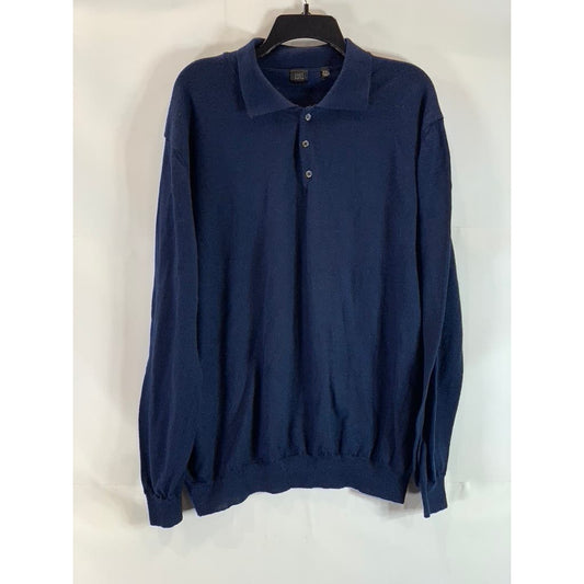 SAKS FIFTH AVENUE Men's Blue Extra Fine Merino Wool Henley Sweater SZ 2XL