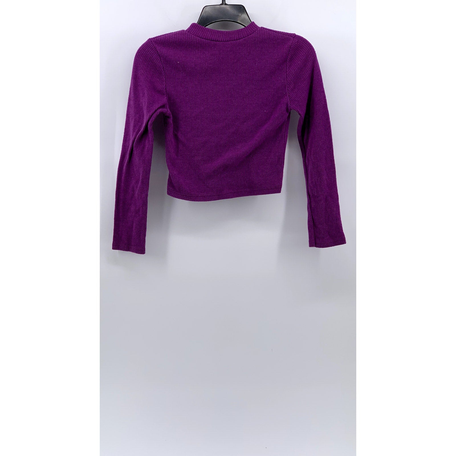 ZUIKI Women's Purple Crewneck Ribbed Long Sleeve Cropped Top SZ S