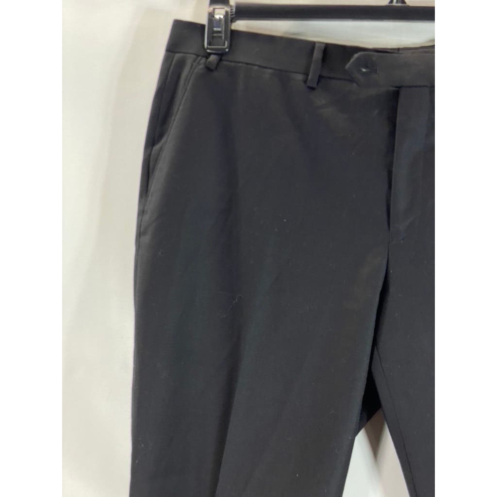 MICHAEL KORS Men's Solid Black Stretch Wool Flat Front Dress Pants SZ 38x30