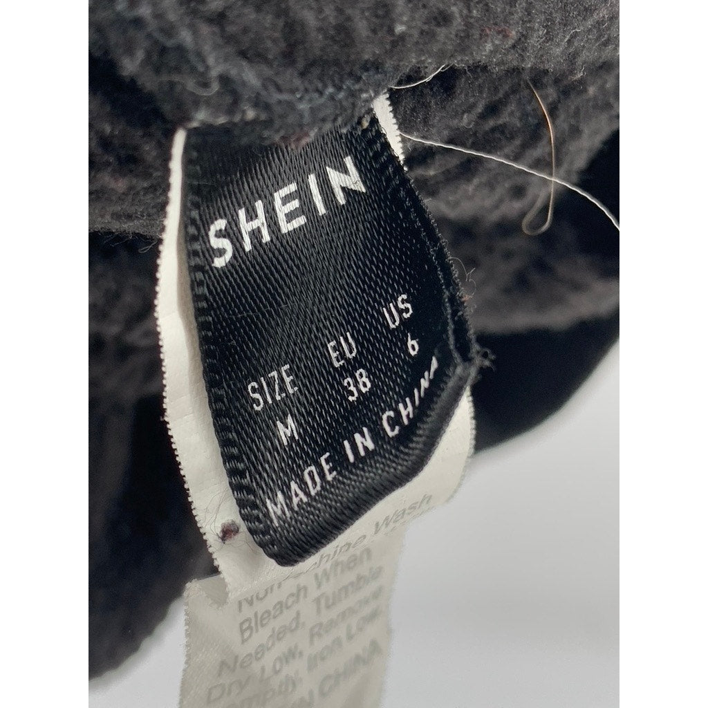 SHEIN Women's Black Solid Fleece Hooded Full-Zip Long Sleeve Casual Sweater SZ 6