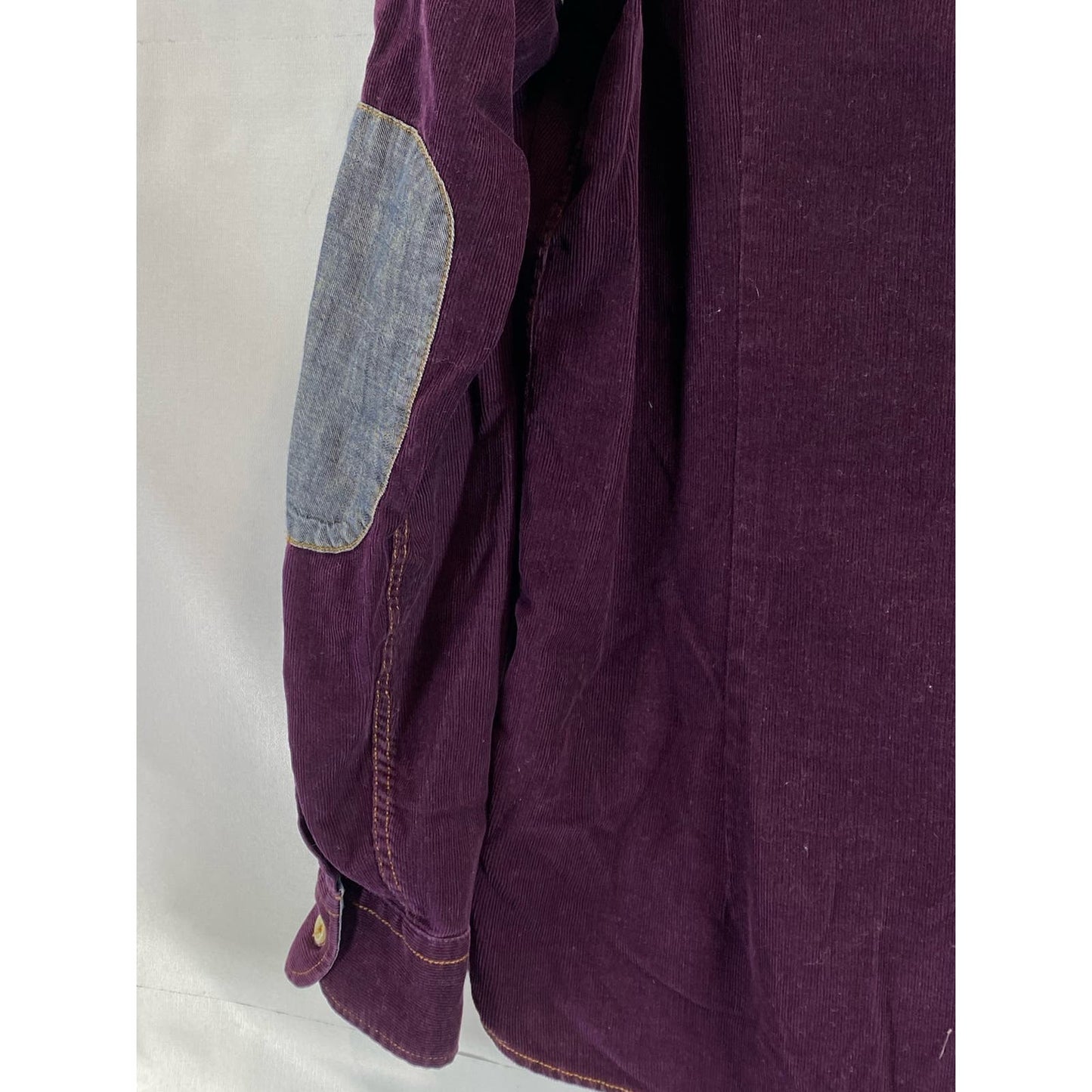 TED BAKER LONDON Men's Burgundy Corduroy Elbow-Patch Button-Up Shirt SZ 4(US/L)