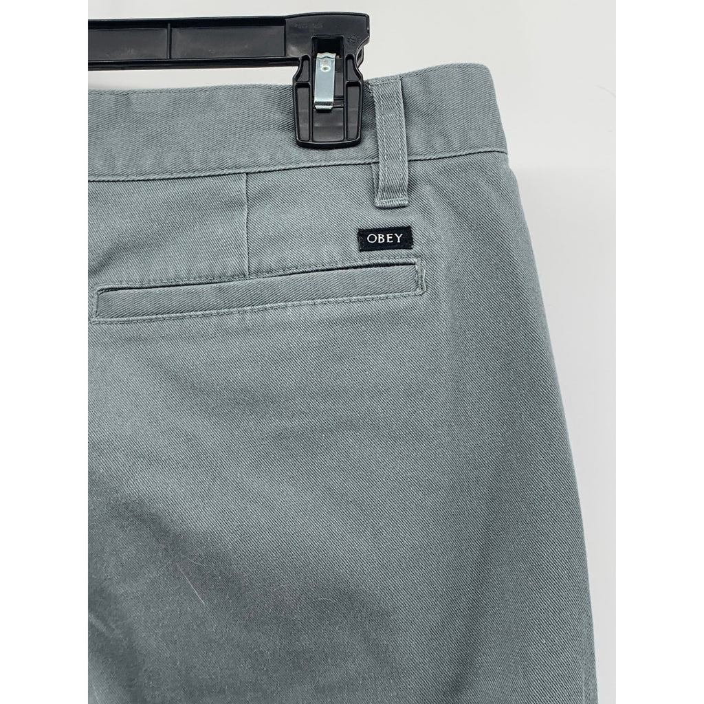 OBEY Men's Gray Solid Regular-Fit Tapered Leg Chino Pants SZ 32