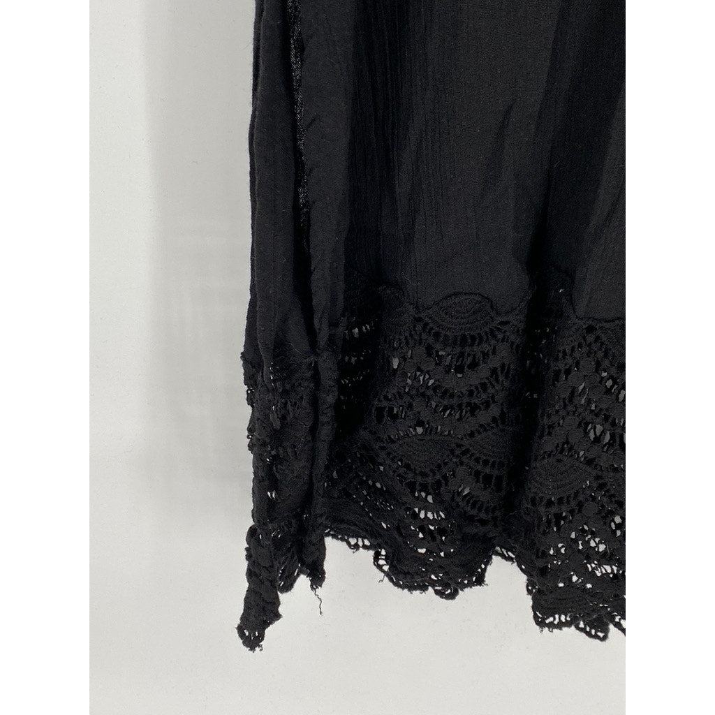URBAN OUTFITTERS Women's Black Semi-Sheer Crochet-Trim V-Neck Maxi Dress SZ S
