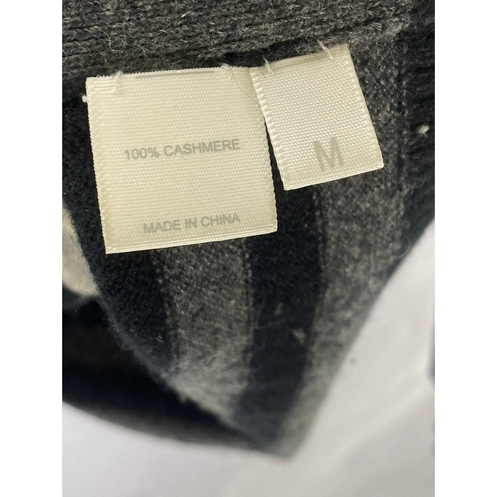 KOKUN Women's Tan/Black Cashmere Striped Colorblock  Side-Button Sweater SZ M