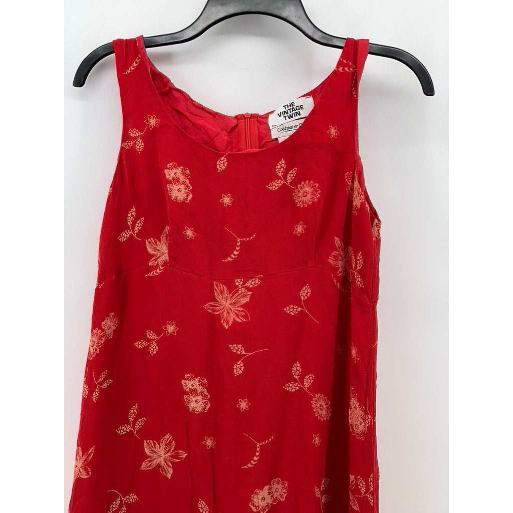 COLDWATER CREEK Women's Red Floral The Vintage Twin Scoop-Neck Silk Dress SZ S