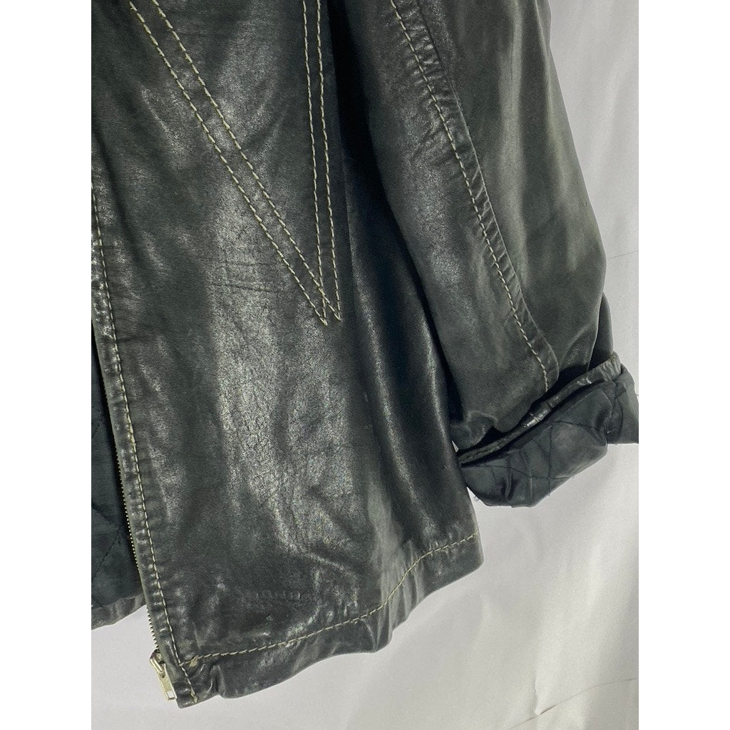 VINTAGE Men's Black Leather Zip-Up jacket SZ S
