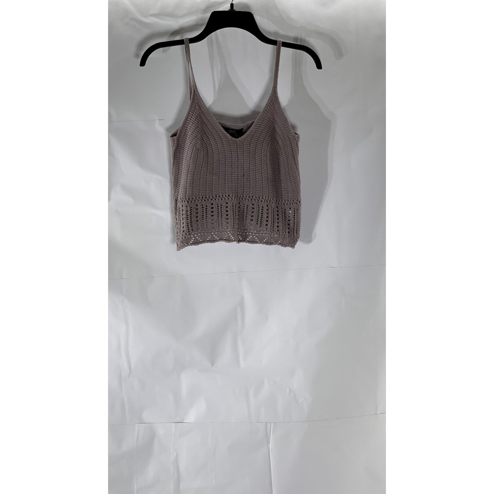 URBAN HERRITAGE Women's Gray Crochet Knit V-Neck Spaghetti Strap Tank Top SZ M