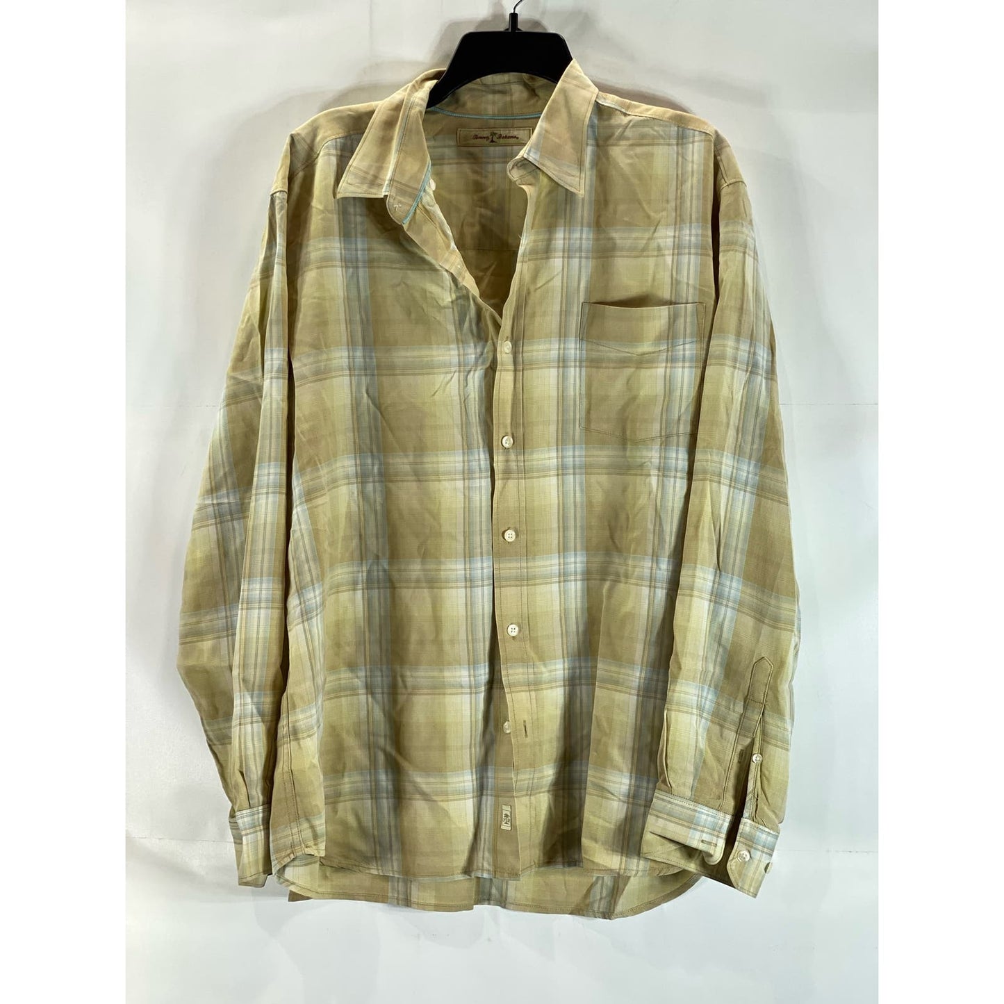 TOMMY BAHAMA Men's Tan Plaid Button-Up Long Sleeve Shirt SZ L