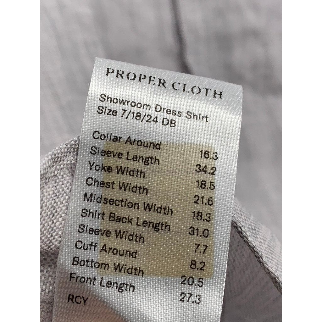 PROPER CLOTH Men's Reda Light Gray Merino-Linen Button-Up Long Sleeve Shirt SZ M