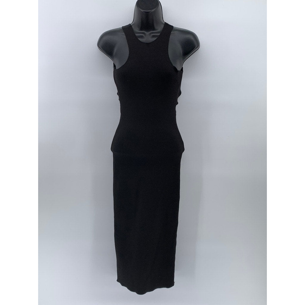 ZARA Women's Black Solid Scoop-Neck Sleeveless Open-Back Midi Bodycon Dress SZ S