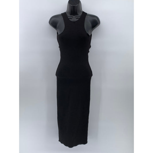 ZARA Women's Black Solid Scoop-Neck Sleeveless Open-Back Midi Bodycon Dress SZ S