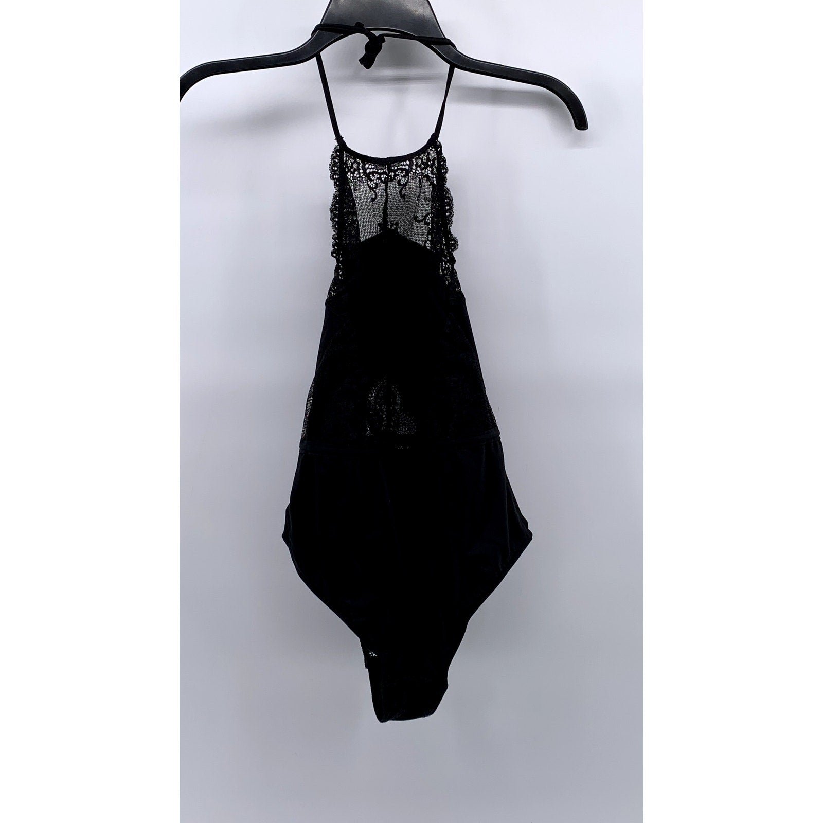 H&M Women's Black Lace-Trim Halter Open-Back Bodysuit SZ 6