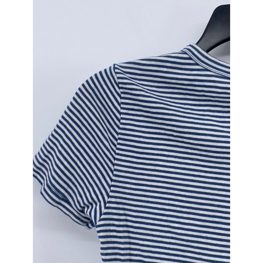 AMERICAN EAGLE Women's Blue-White Crewneck Short Sleeve Casual Crewneck Top SZ M