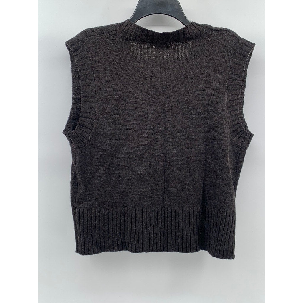 SYBILLA Women's Black V-Neck Cable-Knit Sleeveless Sweater Vest SZ M