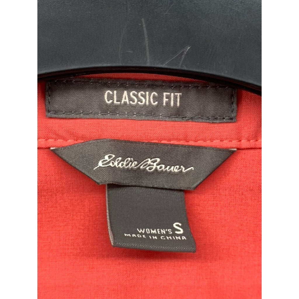 EDDIE BAUER Women's Red Classic-Fit Button-Up Long Sleeve Top SZ S