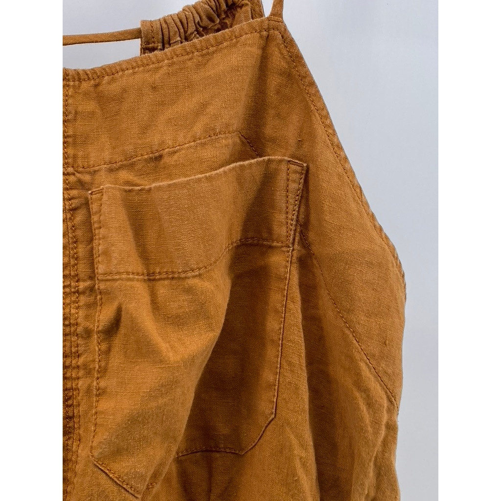 EVERLANE Women's Brown Linen Shoestring Apron Open-Back Jumpsuit SZ S