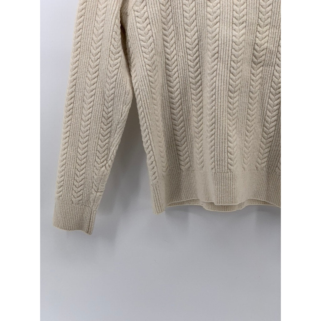 MNG MANGO Women's Cream Cable Knit Pullover Turtleneck Long Sleeve Sweater SZ S