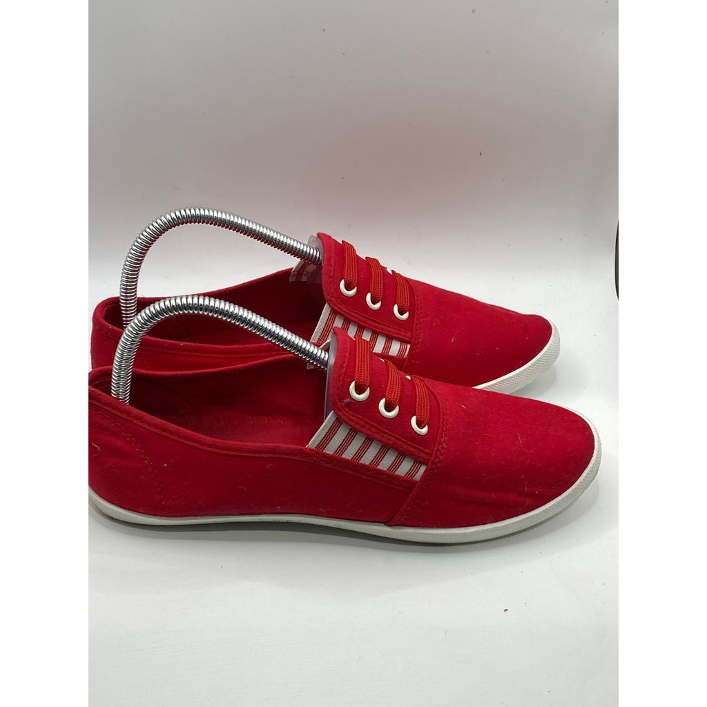 UNBRANDED Women's red Canvas Bungee Lace-Up Round-Toe Casual Flat Sneakers SZ 8