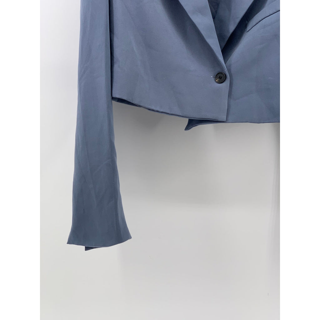 INDEFEIR Women's Blue Single Button Notch Collar Long Sleeve Cropped Top SZ XS