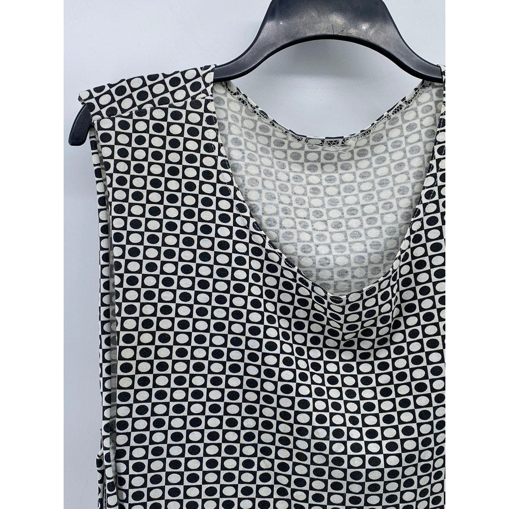 UNBRANDED Women's Black-White Printed Crewneck Side-Tie Sleeveless Tank Top SZ S