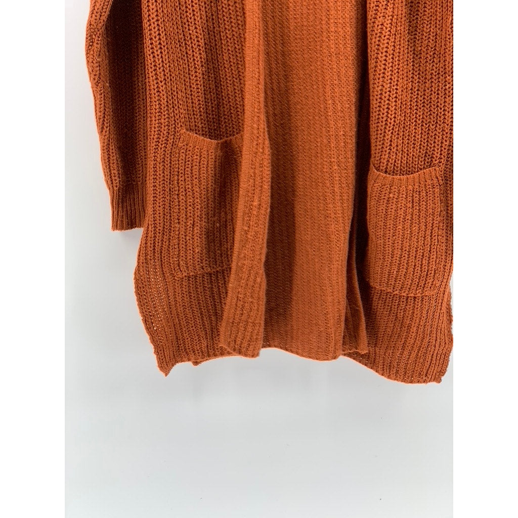 BRAVE SOUL LONDON Women's Rust Orange Knit Open-Front Long Sleeve Cardigan SZ S