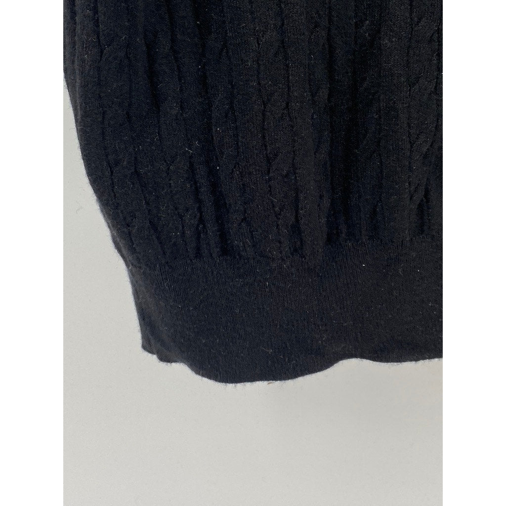 LANDMUSEUM Men's Black Cable Knit Crewneck Short Sleeve Shirt SZ L