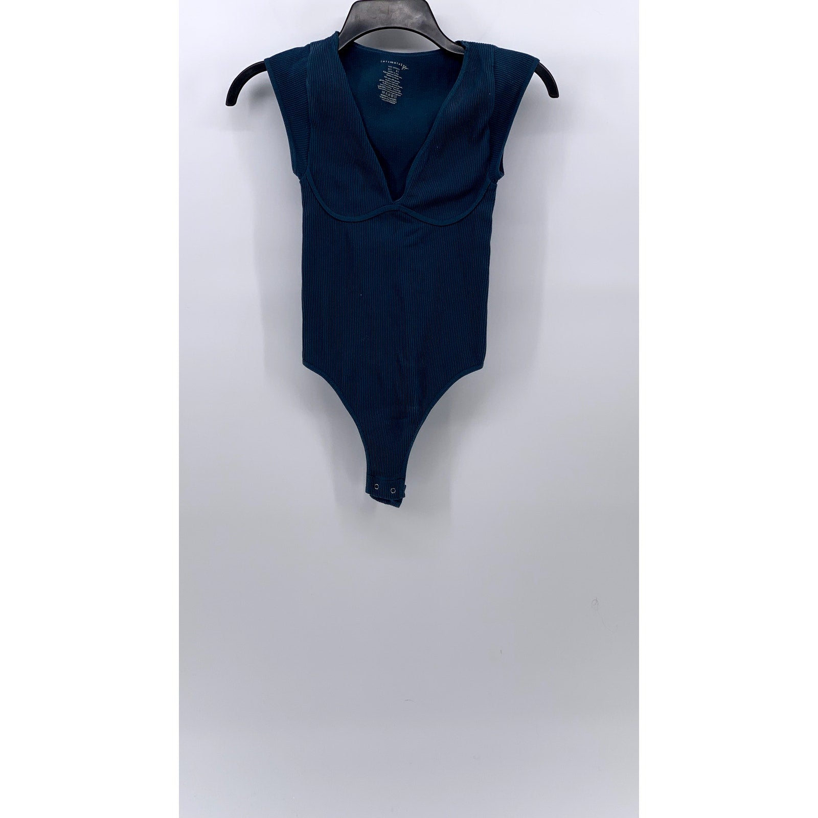 FREE PEOPLE INTIMATELY Women's Blue Ribbed V-Neck Cap Sleeve Bodysuit SZ XS/S