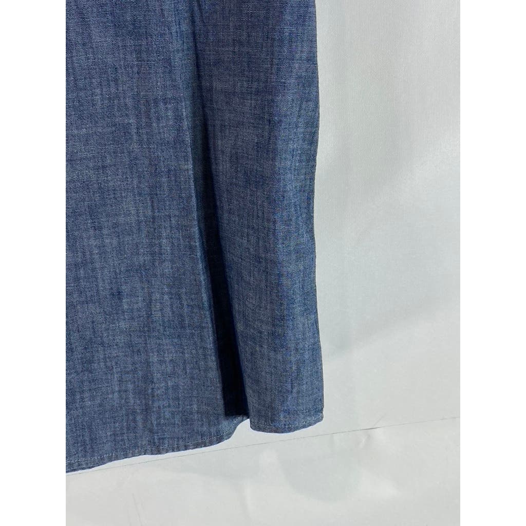 UNTUCKIT Men's Blue Chambray Terrano Slim-Fit Button-Up Short Sleeve Shirt SZ M