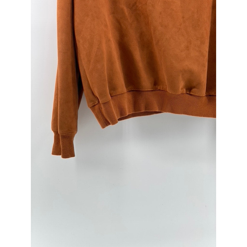 FASHION Women's Brown Blind Child Logo Soft Faux Suede Crewneck Sweatshirt SZ S