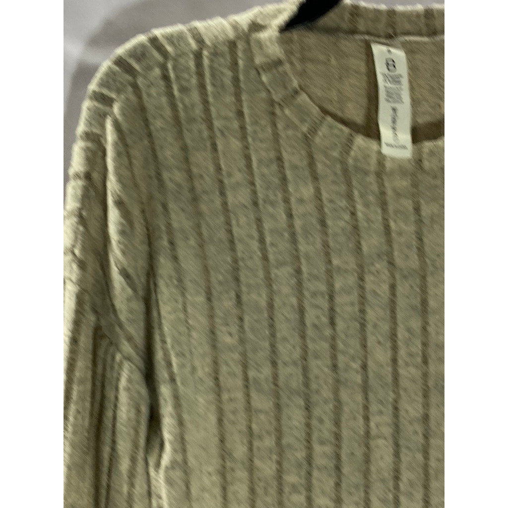 B Women's Beige Ribbed Crewneck Long Sleeve Top SZ S
