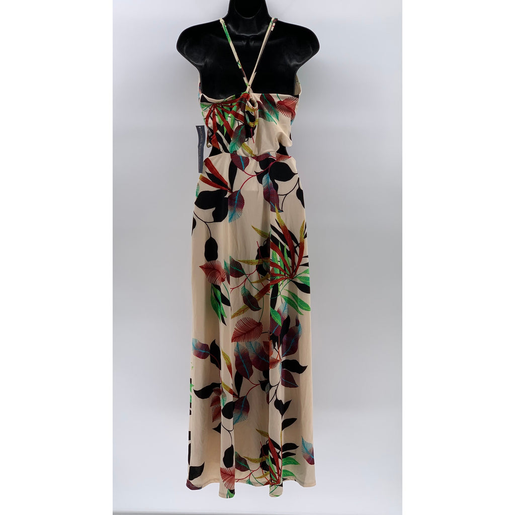 RACHEL RACHEL ROY Women's Beige V-Neck Halter Cross-Back Cutout Maxi Dress SZ M