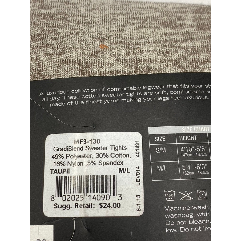 MEMOI Women's Heather Taupe Cotton-Blend Pull-On Sweater Tights SZ M/L