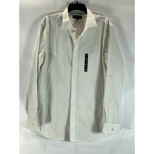 BANANA REPUBLIC Men's White/Green Dot Slim-Fit No-Iron Button-Up Shirt SZ L