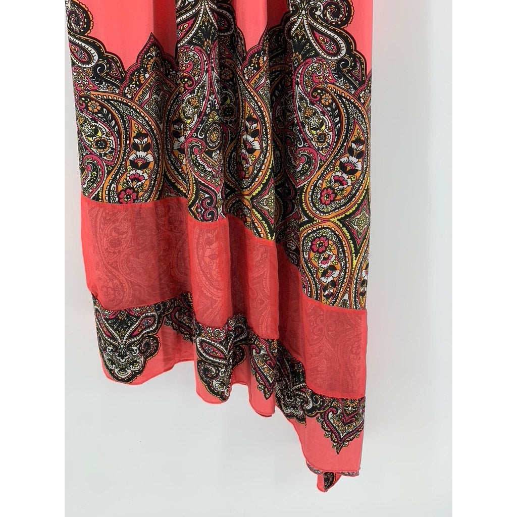 STYLE & CO Women's Peach Printed Lace V-Neck Asymmetrical Midi Dress SZ S