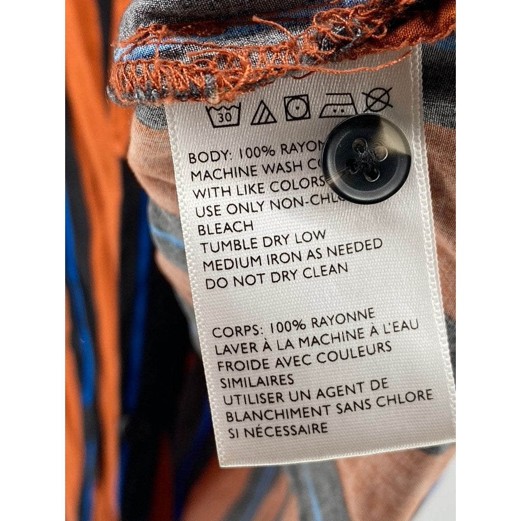 URBAN OUTFITTER Orange-Blue Vertical Stripe Button-Up Shirt SZ M