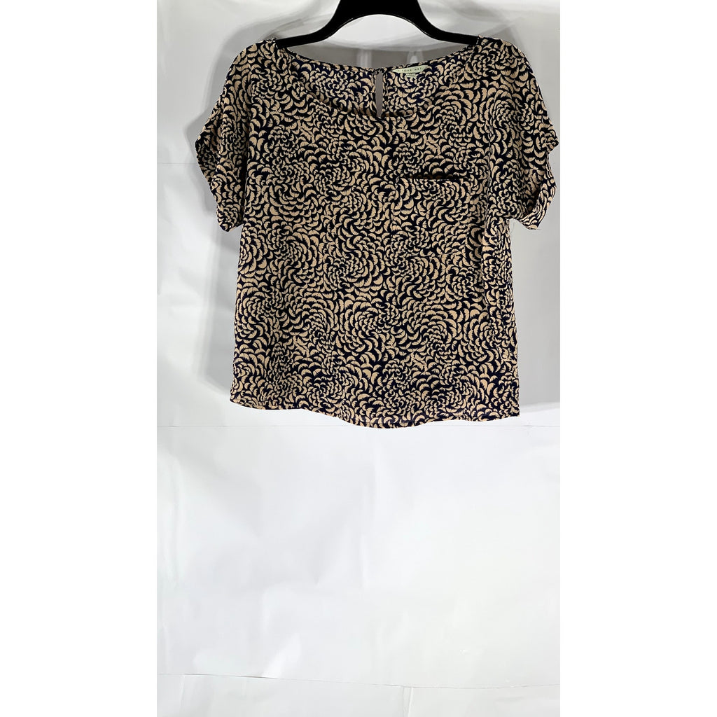 I LOVE H81 Women's Navy-Pink Printed Scoop-Neck Short Sleeve Top SZ S