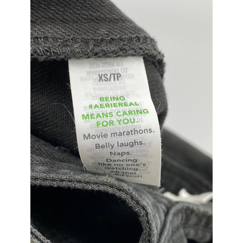 AERIE Women’s Black Denim Adjustable Strap Straight-Leg Overalls SZ XS